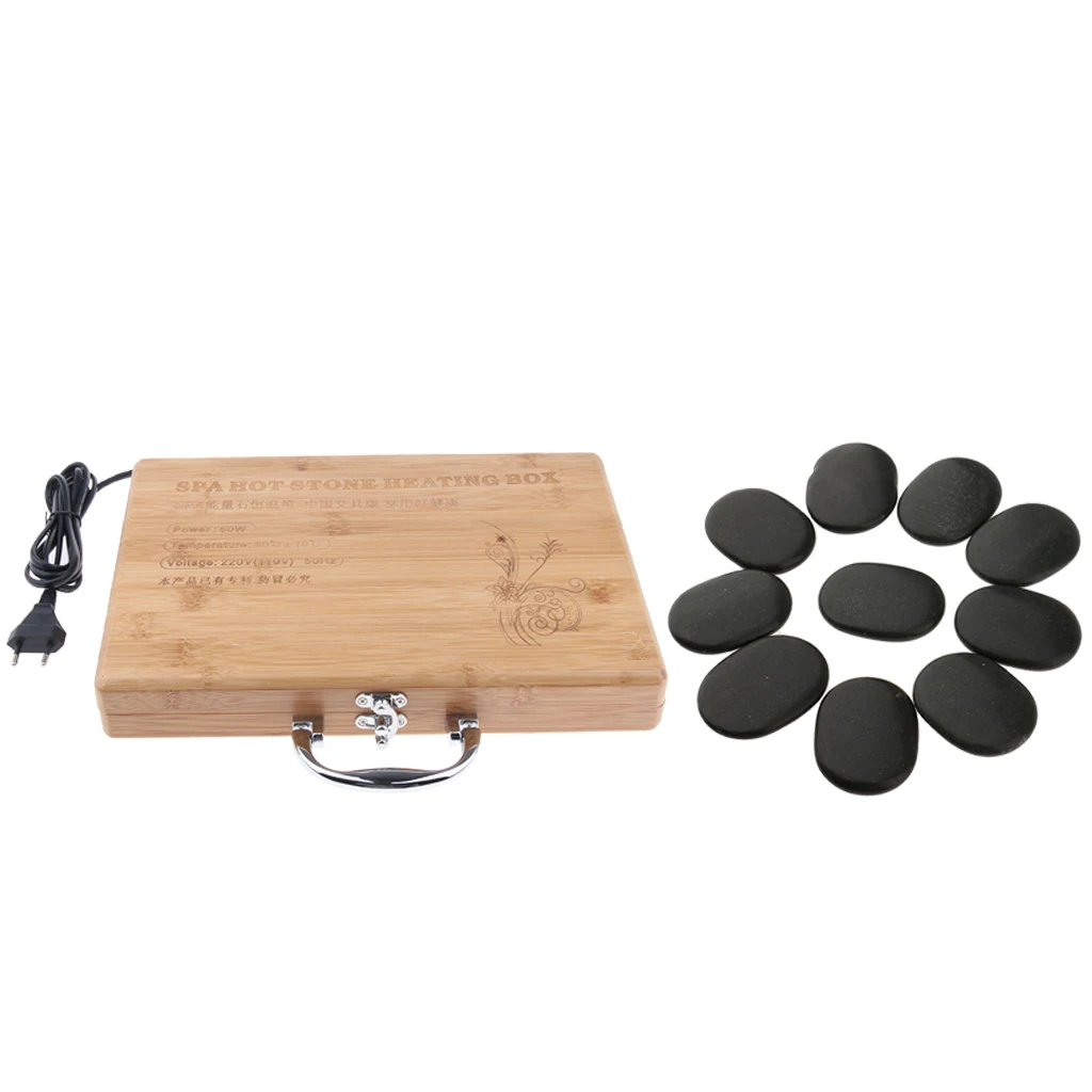 Energy Hot Stone + Hot Stone Rock Heating Box Massage Stone Warmer Case Heater Set for Body SPA Massage - EU Plug