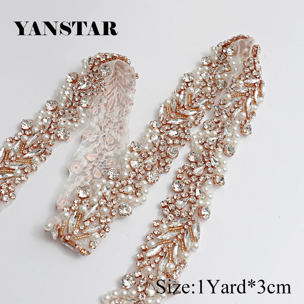 

YANSTAR (30Yards) Wholesale Handmade Wedding Dress Belts Crystal Rhinestones Appliques Accessory Sewing On Bridal Sash YS973