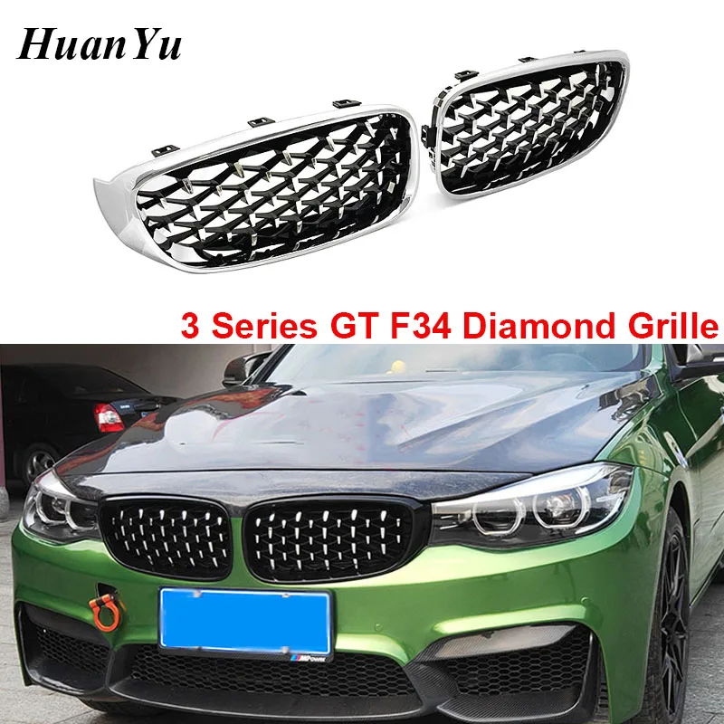 

1Pair F34 Diamond Grille for BMW 3 Series GT Gran Turismo 320i 328i 330i 335i 340i 325d Chrome Gloss Black Car Styling