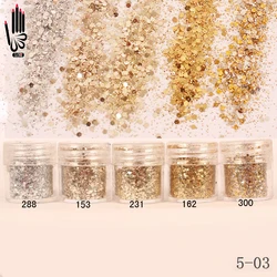 Nail 1 Jar/Box 10ml Champagne Silver Gold Mixed Glitter Powder Sequins Powder For Gel Nail Art Decoration 5-03