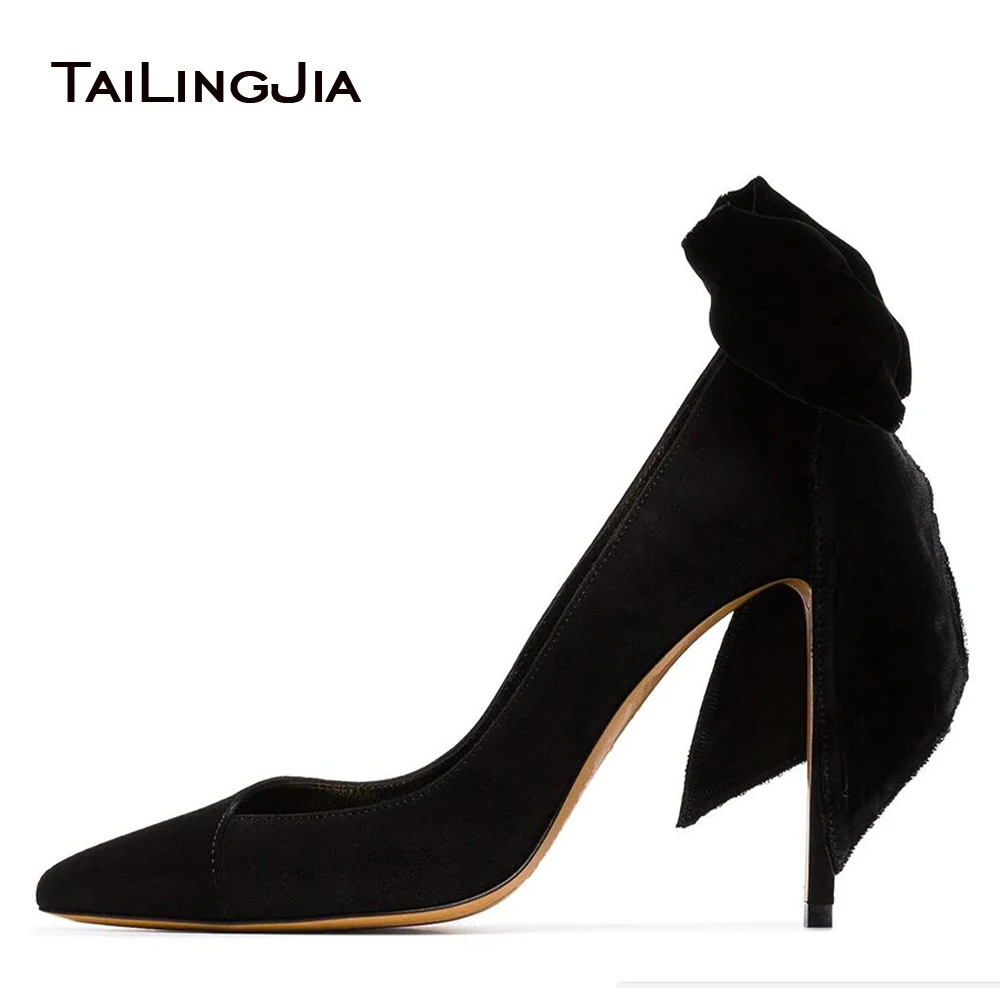 2024 Pumps Fashion Knotted Women Shoes Black Stilettos High Heel Slip On Shallow Wedding Party Pointed Toe Pumps Plus Size