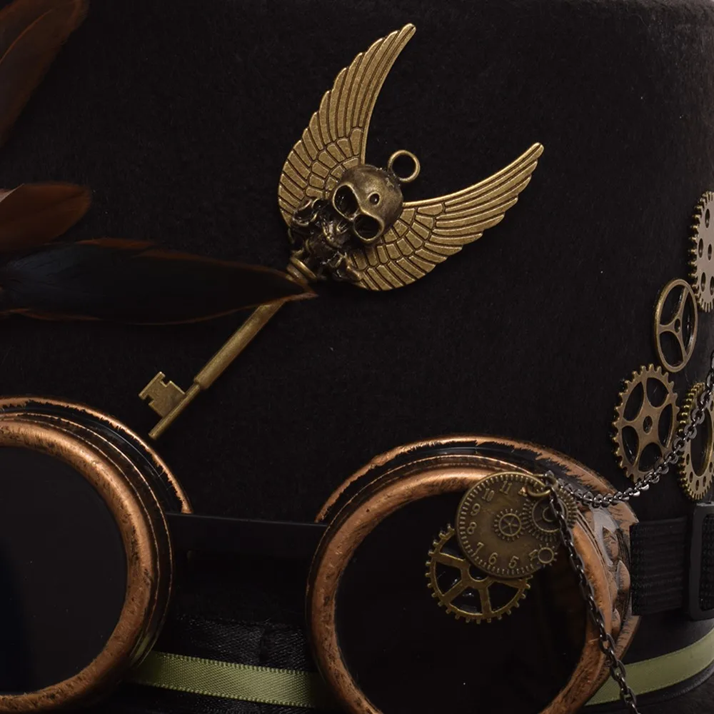 Steampunk kapelusz mężczyźni kobiety gogle Feather Gears nakrycia głowy Goth Lolita czarne kapelusze najlepsze kapelusze