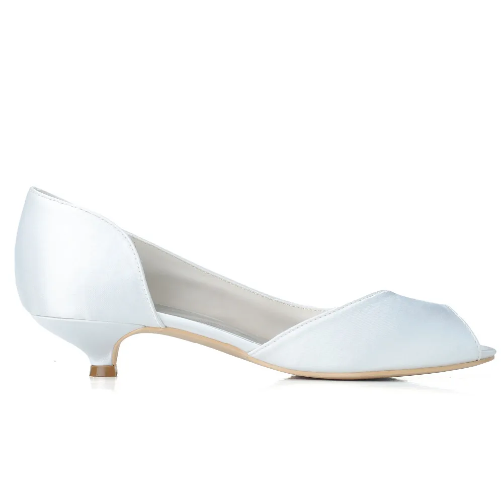 Creativesugar Concise D\'orsay woman satin evening dress shoes med low heel open toe wedding party prom banquet white royal blue