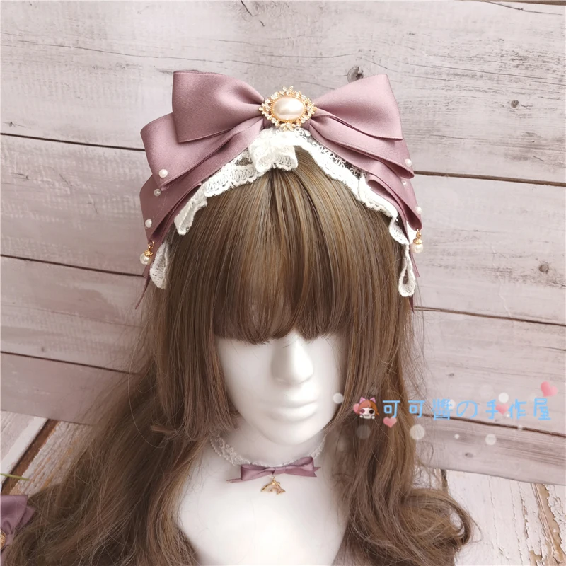 Dreaming of Whale Island little thing Lolita hairband with rattan bow hair clip gorgeous KC flat hat lace sleeve