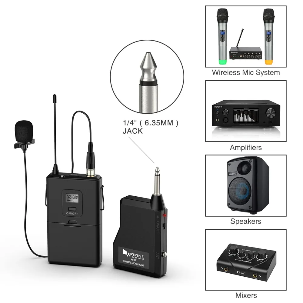 فيفين 20 قناة UHF1/4 ''بوصة إخراج ميكروفون لاسلكي مع lavalier وسماعة ميكروفون دعوى لمكبر الصوت كاميرا هاتف خلوي K037B