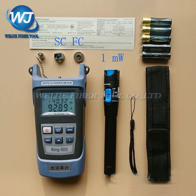 Kit de herramientas de fibra óptica 2 en 1 FTTH, medidor de potencia óptica King-60S-50 a + 20dBm y 1mW, localizador Visual de fallos, bolígrafo de prueba de fibra óptica