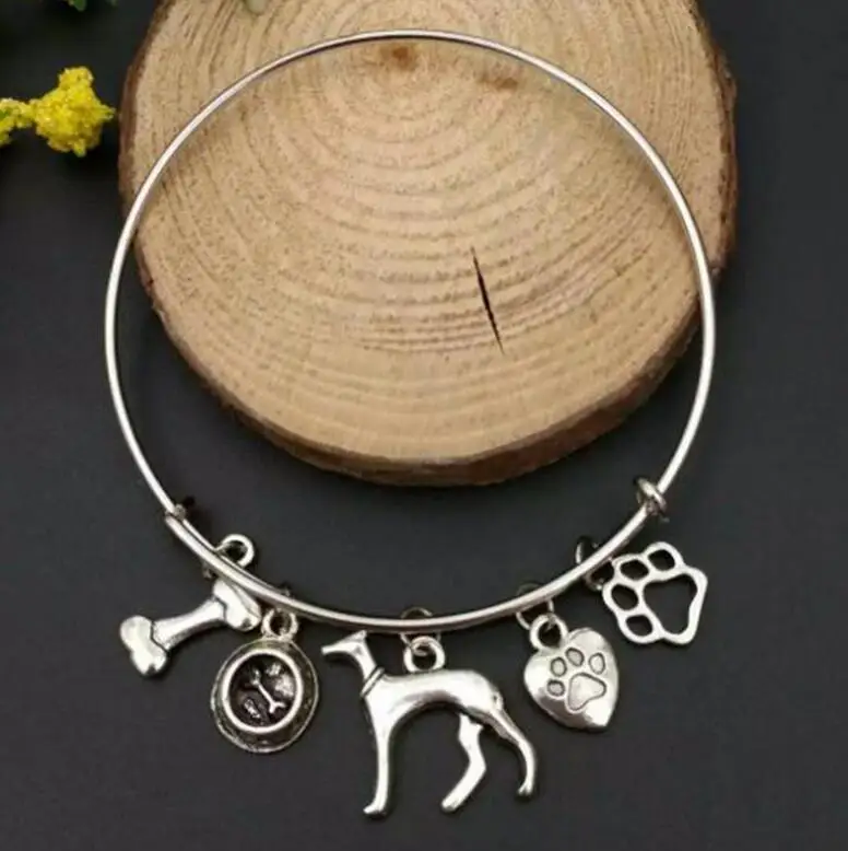 Mixed style Greyhound Dog bowl & dog bones & dog paw print Charms Pendant Steampunk Gothic Bracelets&Bangles Gift