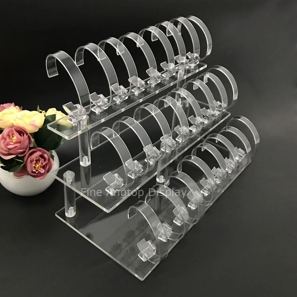 Detachable 3 tier plastic acrylic watch display stand holder jewely display rack for 24 watches