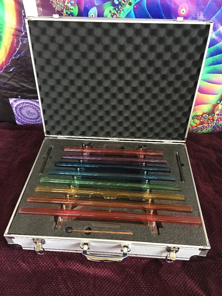 432HZ colored crystal harp with Perfect C D E F G A B C note with case + 2pcs crystal mallets and 1piece rubber mallet