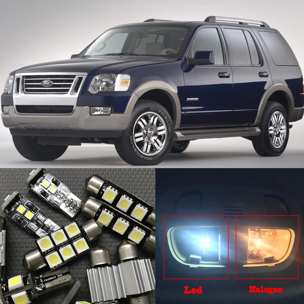 10Pcs White Bulbs LED Light Interior Package Kit For Ford Explorer 2006 2007 2008 2009 2010 Dome License Plate light Ford-B-12