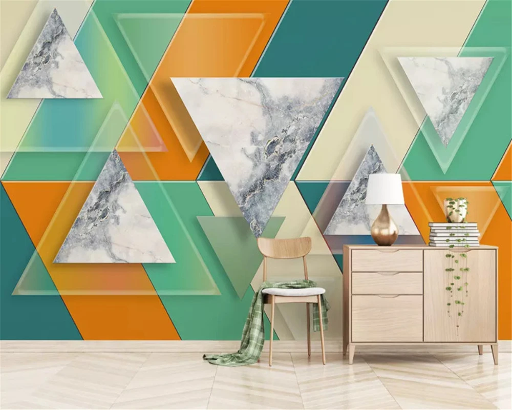 beibehang Custom fashion wallpaper triangle glass marble mosaic TV background papel de parede 3d wall papers home decor behang