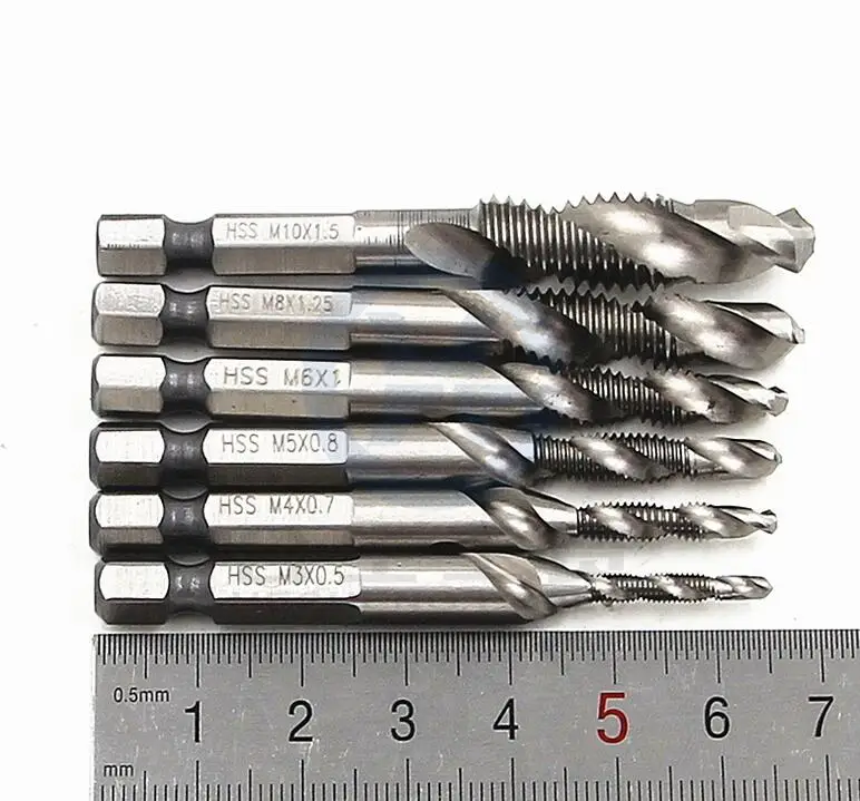 6 Stks/set M3-M10 Multifunctionele Schroef Tap Set Hoge Snelheid Staal Hex Handvat Machine Tikken Gereedschap Boormachine Accessoires