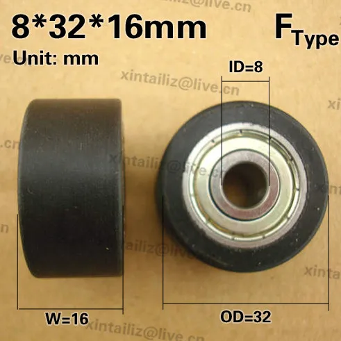 무료 배송 10 개 8x32x16 플랫 타입 PA 나일론 베어링 롤러, 628zz 베어링 휠 더블 볼 베어링 휠