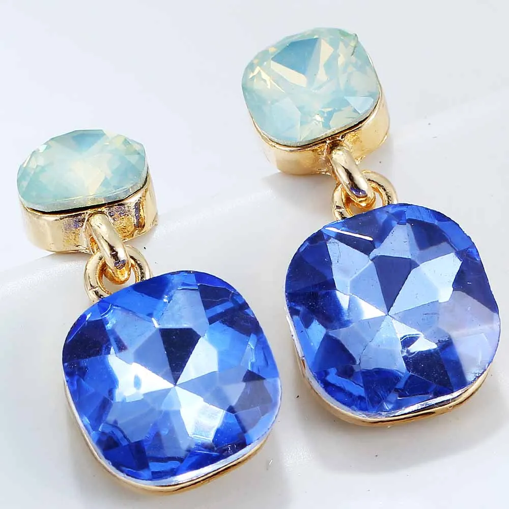 YaYi White Opalescence Blue Glass Rhinestone Dangle Earring Women's Fashion Ancient Gold Earrings gems Long Earrings For Women