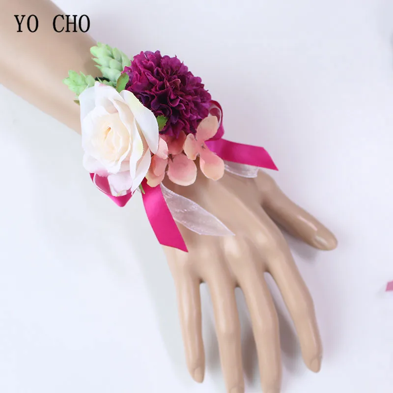 HÌNH CHO Cô Dâu Boutonnieres Handmade Cổ Tay Hoa Cưới Xanh Corsages Lụa Hoa Cẩm Tú Cầu Hoa Hồng Phù Dâu Trang Trí Chân Cổ Tay Hoa Mới