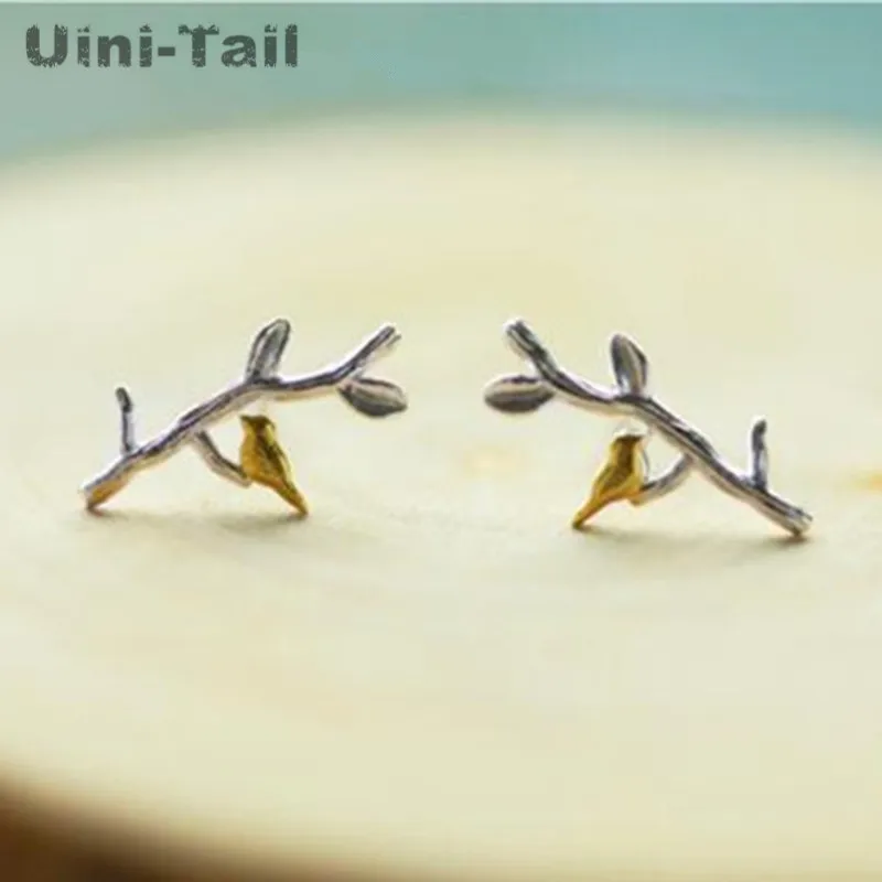 Original design 925 Tibetan silver branch bird earrings wholesale girlfriend ear ornament fresh art style fashion simple gift