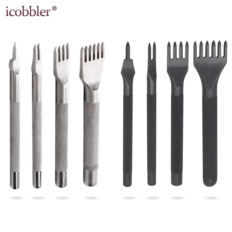 Leather Punch Tool Diamond Cut Prick Iron Wallet Bags DIY Crafts Tools 3/4mm Spacing,1/2/4/6 Prong for Stitching Chisel Set Kits