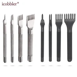 Leather Punch Tool Diamond Cut Prick Iron Wallet Bags DIY Crafts Tools 3/4mm Spacing,1/2/4/6 Prong for Stitching Chisel Set Kits