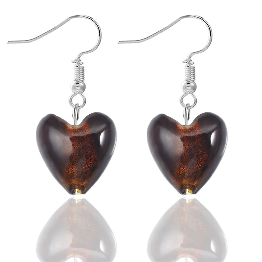 QIANBEI Mix Color Hand-made Murano Glass Women's Romatic Silver Plated Elegant Classic Dangle Heart Earrings