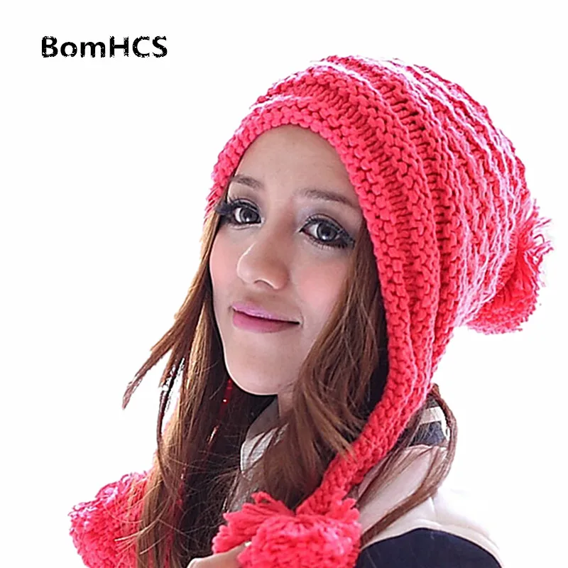 BomHCS Korean Style Fashion Women\'s Winter Warm Beanie 100% Handmade Knit Hedge Flower Hat