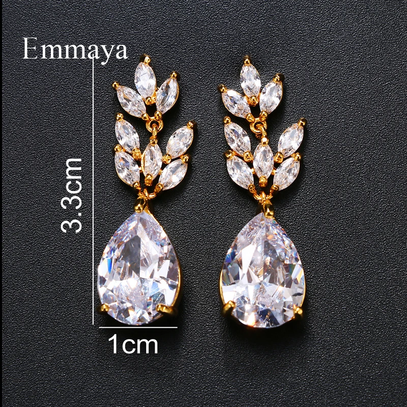 Emmaya Brand Fashion Simple Charm AAA Cubic Zircon Three Colors Plant Shape Earrings for Women Wedding Travel Jewelry Gift