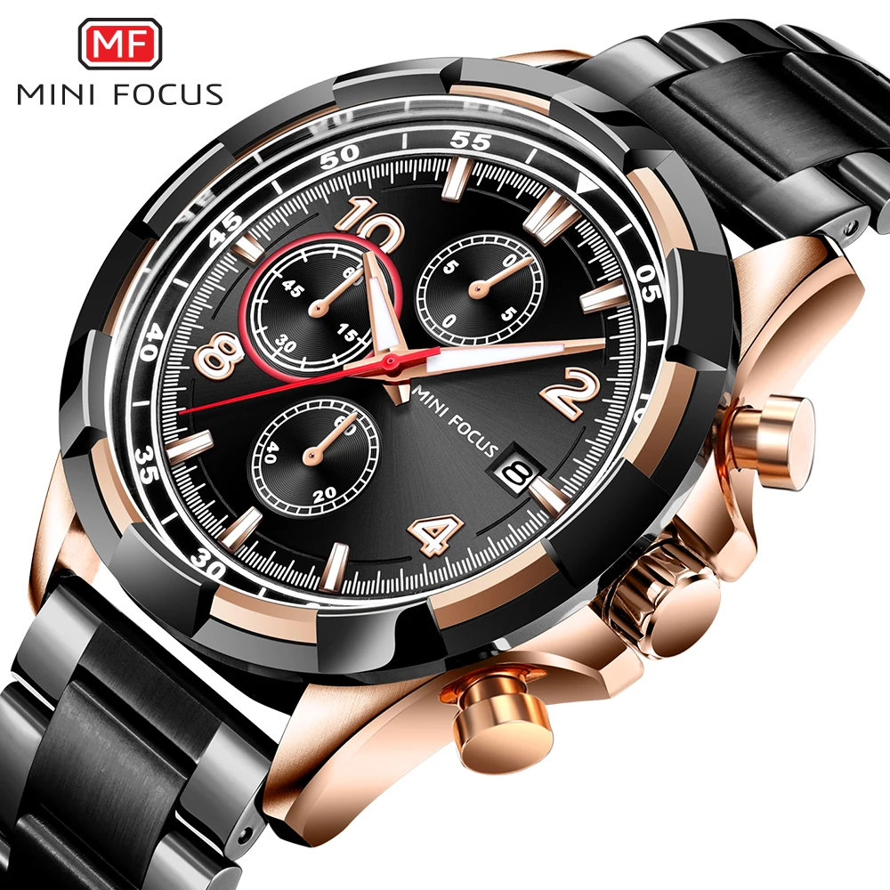 MINI FOCUS Men Watch Date Week Sport Mens Watches Chronograph Top Brand Luxury Waterproof Stainless Quartz Male Business Clock