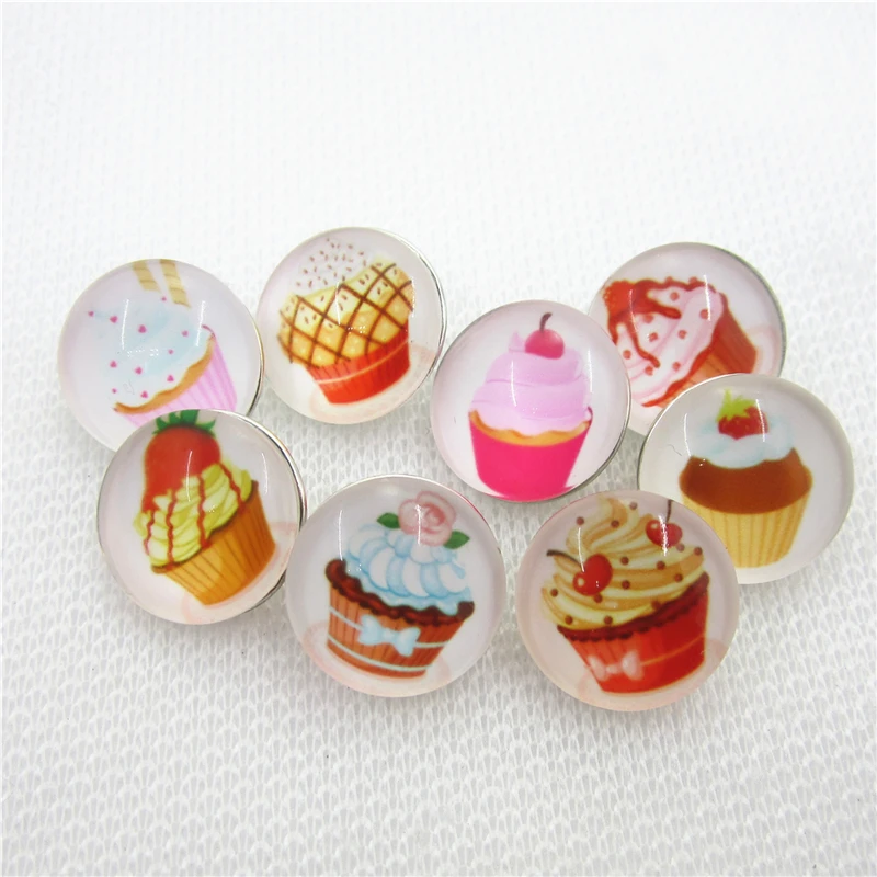 New 20pcs Mix Random Glass Cupcake Snaps Button 18mm Ginger Pendant Bracelet Charms Diy Jewelry Accessory