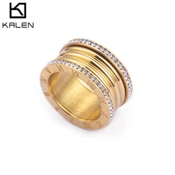 Kalen New 3 Colors Stainless Steel Bague Femme Trendy Cubic Zirconia Wedding Ring For Women Roman Numerals Anillos Mujer Jewelry