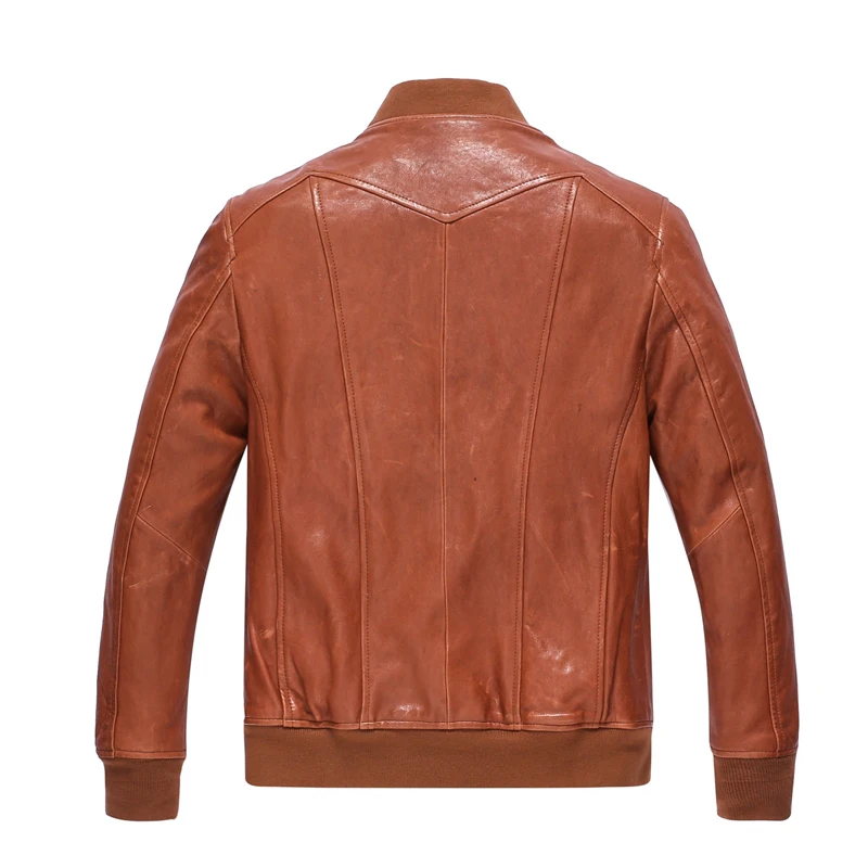 Denny & Dora chaqueta de cuero para hombre, traje informal, chaqueta de aviador de piel de oveja corta a la moda, abrigo informal de vuelo, Color naranja T32