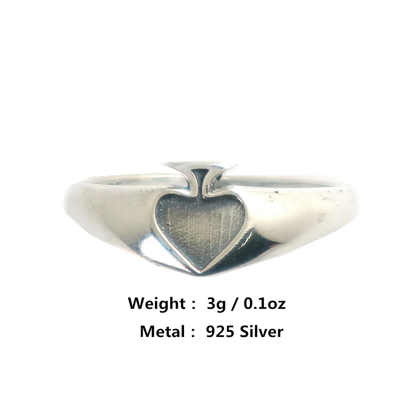 Unisex S925 Silver Cool Spade Poker Lucky Ring