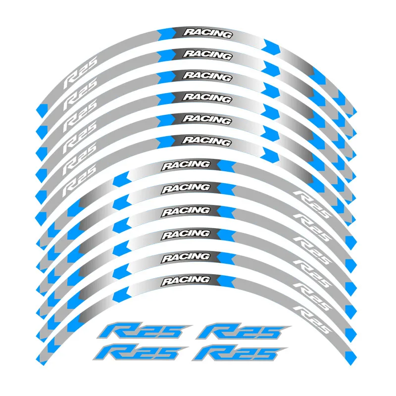 Hot sell For YAMAHA R25 General purpose motorcycle17inch wheel decals Reflective stickers rim stripes For YAMAHA R25