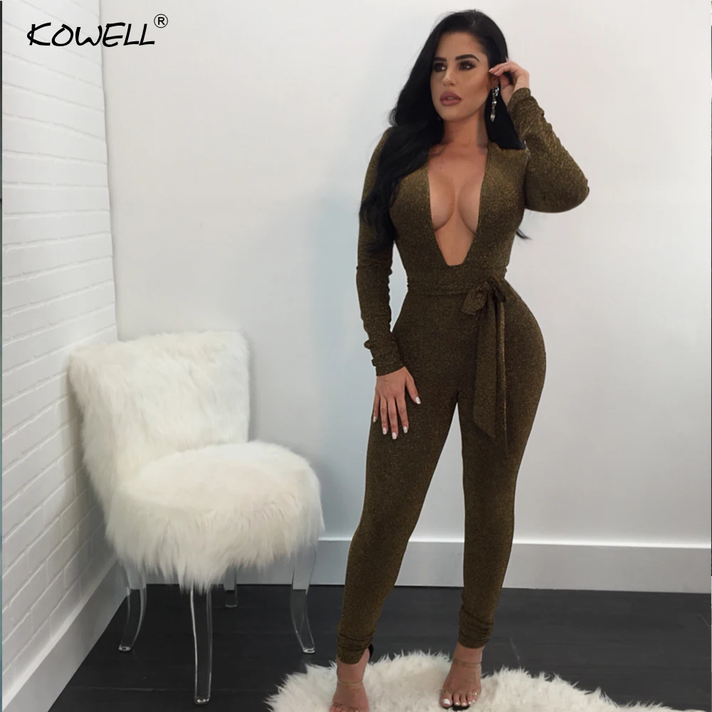 Hot Sell 2019  Sexy Women Autumn Winter Jumpsuits Ladies Long Sleeve Nightclub V Neck Bandage Solid Bodysuits Rompers Overalls