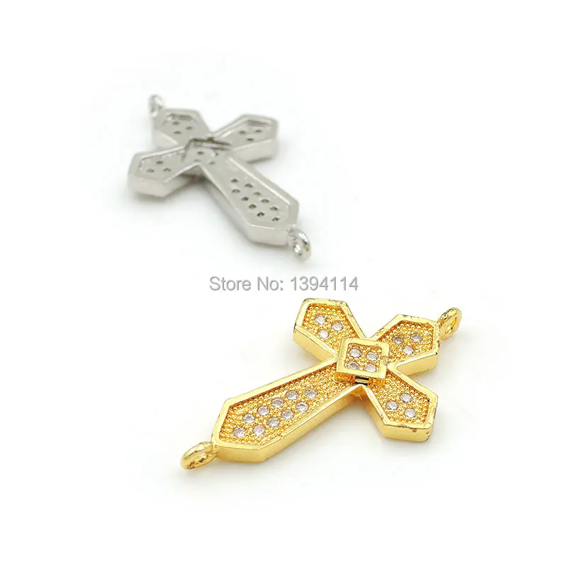 26*15*2mm Micro Pave Clear CZ 4 Arrows Cross Connector Fit For Women As DIY Bracelets Accessory