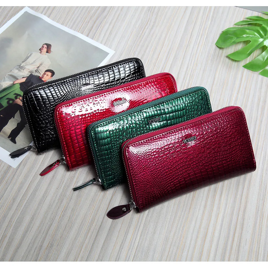 VICKAWEB Wristlet Wallet Purse Genuine Leather Wallet Female Long Zipper Women Wallets Card Holder Clutch Ladies Wallets AE38