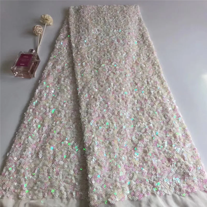 

High quality sequins H-122425 embroidered Mesh Tulle fabric Factory price Nigerian lace fabrics for party dress