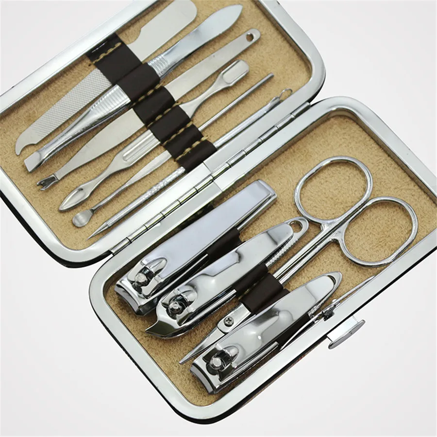 10 Pcs/Set Professional Nail Cuticle Clippers Pedicure Manicure Cleaner Nail Cutter Kit Case Tool Home Essential High Quality