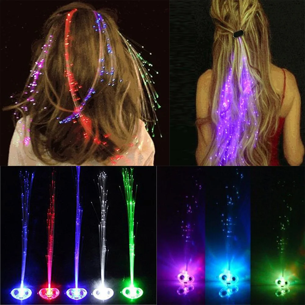 Wholesale led light braid Christmas party novelty decoration hair extension by optical fiber Halloween Concert Birthday Toy