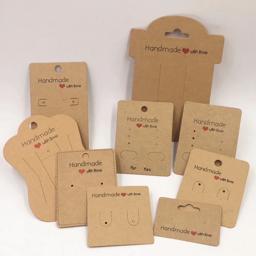

100pcs Kraft Handmade With Love Jewelry Cards,Necklace/Earring/Hairpin/Pendant Packing Cards,Love Jewelry Displays Cards
