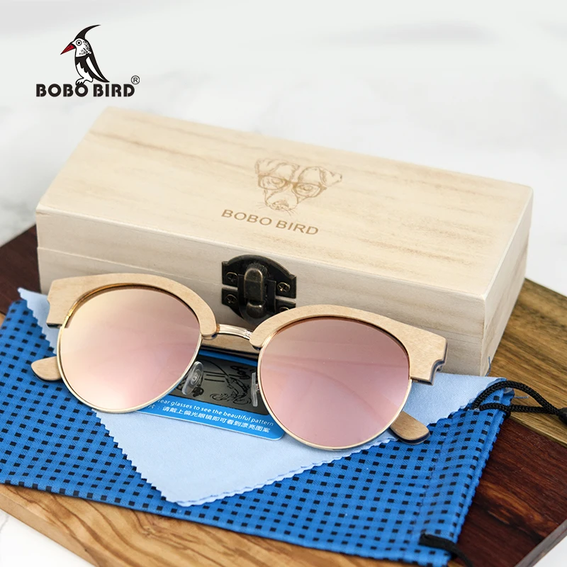 

BOBO BIRD Women Sunglasses Wooden Vintage Polarized Ladies Sunglasses Beach Sunbathing Eyewear UV400 In Wooden Gift Box