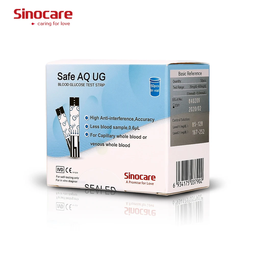 50/100PCS Sinocare Blood Glucose Test Strips Uric Acid Test Strips for Safe AQ UG only