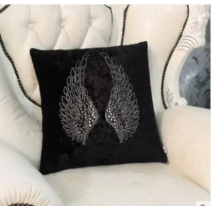 Wings, square pillow, sofa cushion cover, neoclassical pillowcase, black