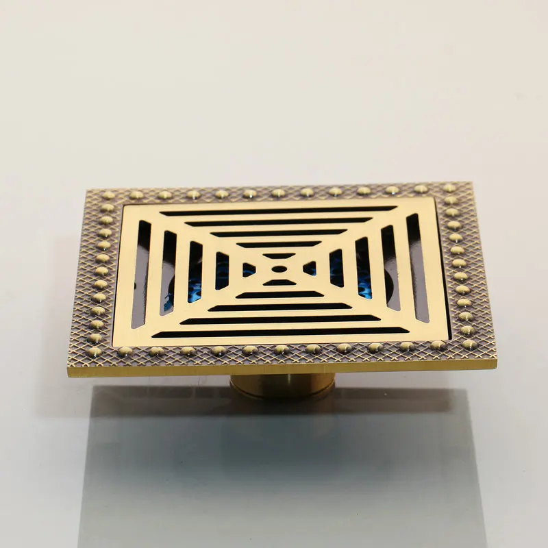 Dreno de chão de bronze antigo, pia com registro e dreno de água residual, 6 polegadas x 6 polegadas, arte geométrica, pia de chão, banheiro