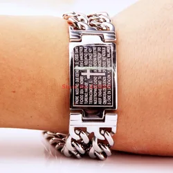 Charming Mens Bible Cross ID Bracelet 316L Stainless Steel Silver color Polishing Bracelet For Men Wholesale 8.85