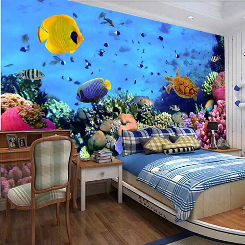 Photo Wallpaper 3D Stereo Underwater World Tropical Fish Wall Mural Living Room Sofa Backdrop Wall Painting Papel De Parede Sala