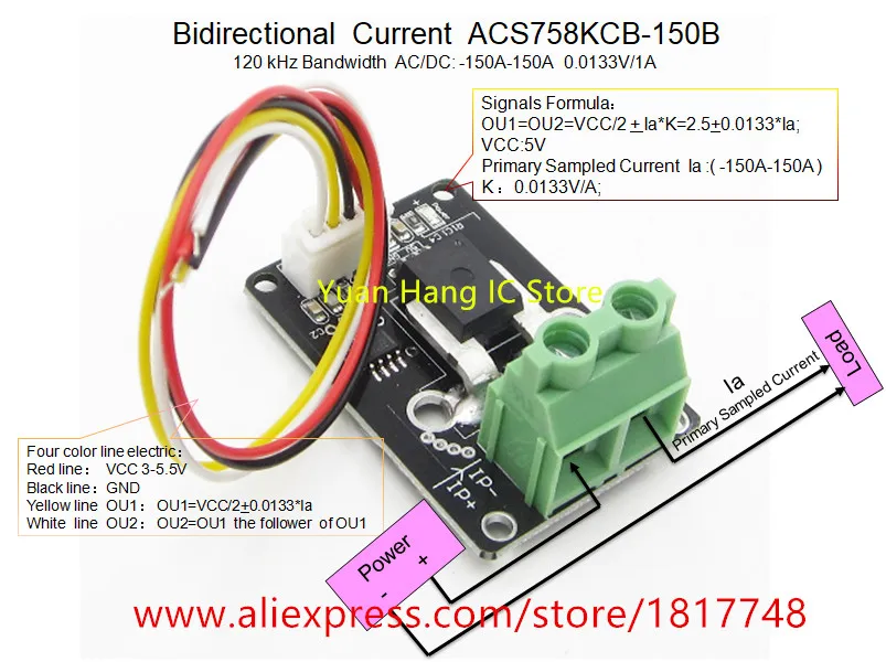 

Bidirectional Current Sensor module ACS758 ACS758KCB-150B ACS758KCB-150 ACS758KCB 150B 120 kHz Bandwidth DC:-150-150A 0.0133V/1A