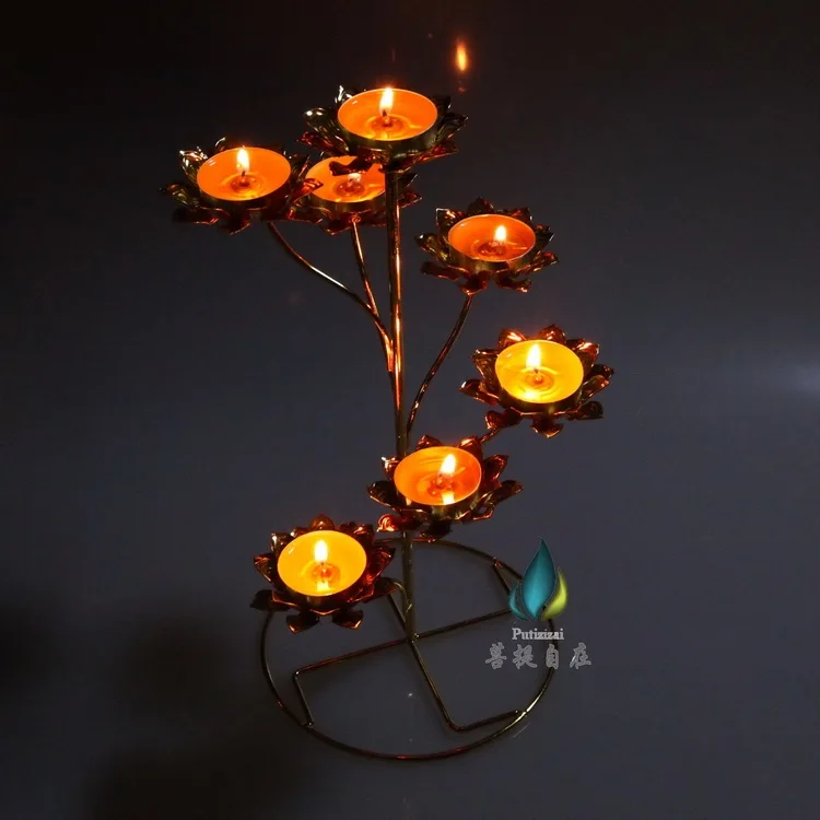 Butter lamp frame seven lotus butter lamp holder for ghee lamp bracket  holder be promoted step by step