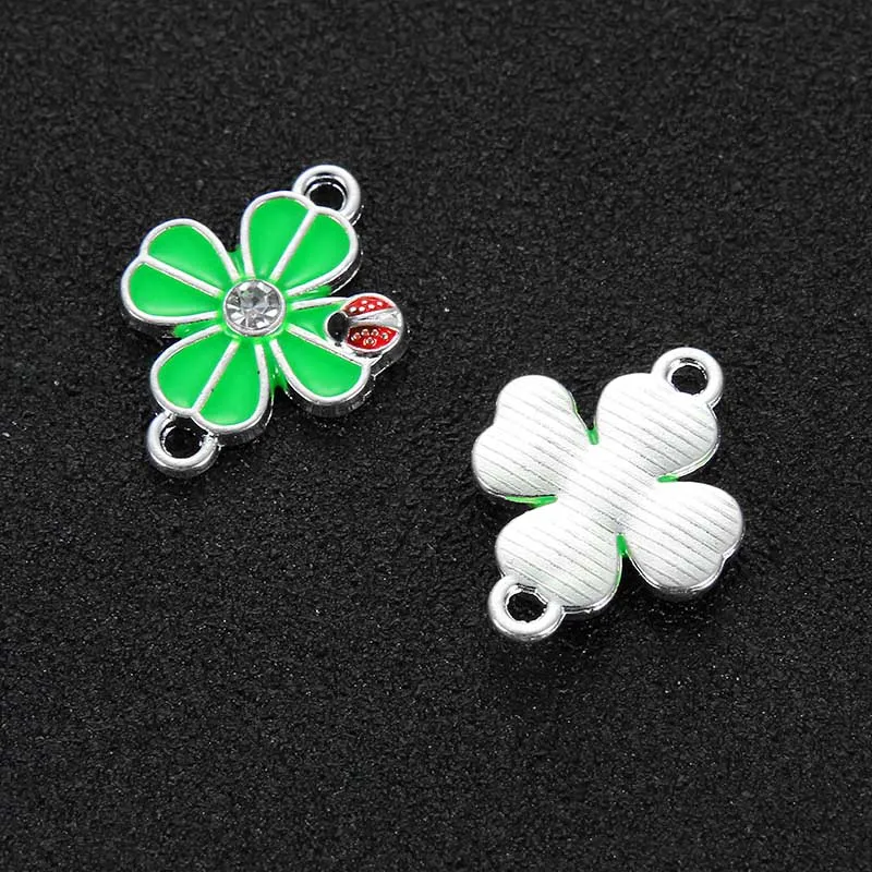 10PCS Mixed Style Enamel Green Plant Flower Leaf Charms Connector For Women Girls DIY Necklace Bracelet Jewelry Accessories