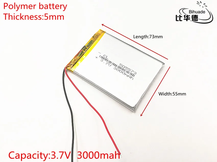 10pcs/lot 3.7V 3000mAh 505573 Lithium Polymer Li-Po li ion Rechargeable Battery cells For Mp3 MP4 MP5 toy mobile bluetooth