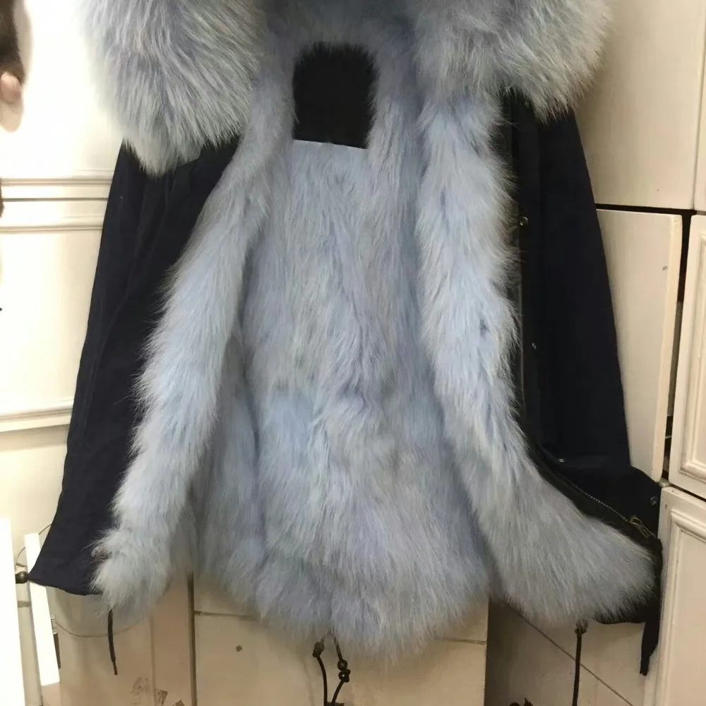 Hot Sale Nice Blue Fox Fur Lining Short Parka Winter Big Fur Collar Trim Overcoat For Women&Men Thick Warm Jacket