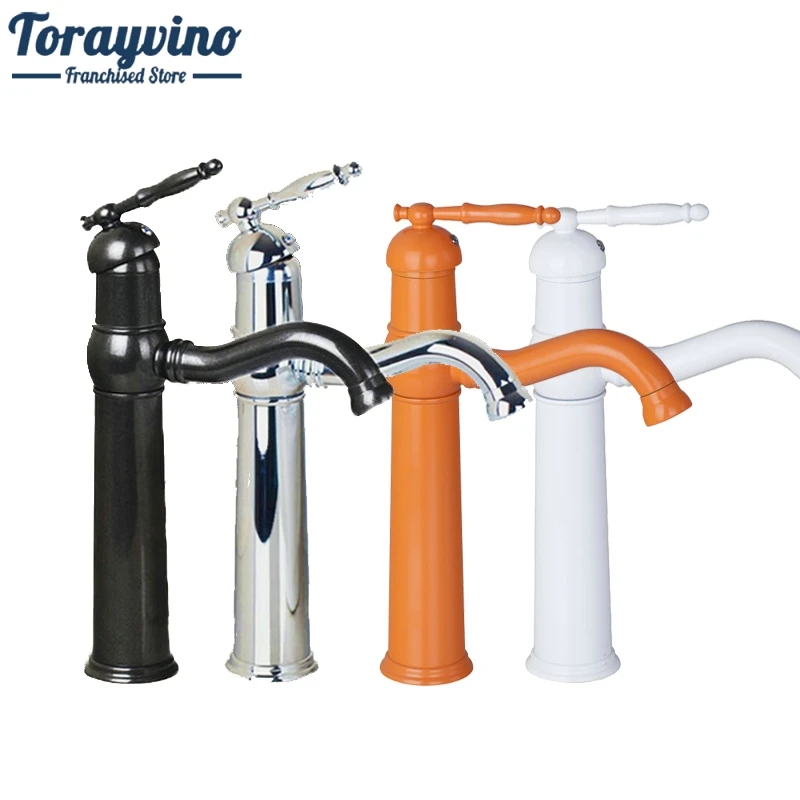 

Torayvino Bathroom Basin Mixer Faucet White/Orange Painting Chrome Polished/Black Bathroom Vanity Sink Faucet water Mixer Tap